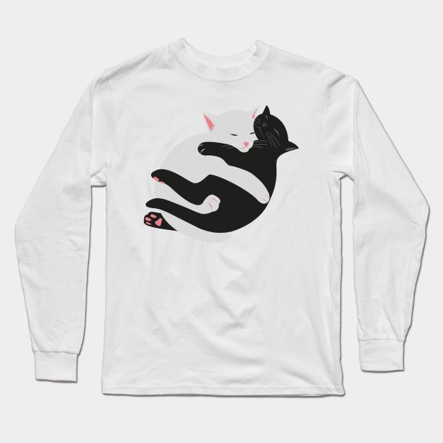 Cute minimal Black and White sleeping kitty cats Long Sleeve T-Shirt by laverdeden